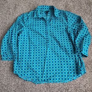 Lands End Women's Plus Size 18 Henley Popover Blouse Aqua Blue Spring Easter